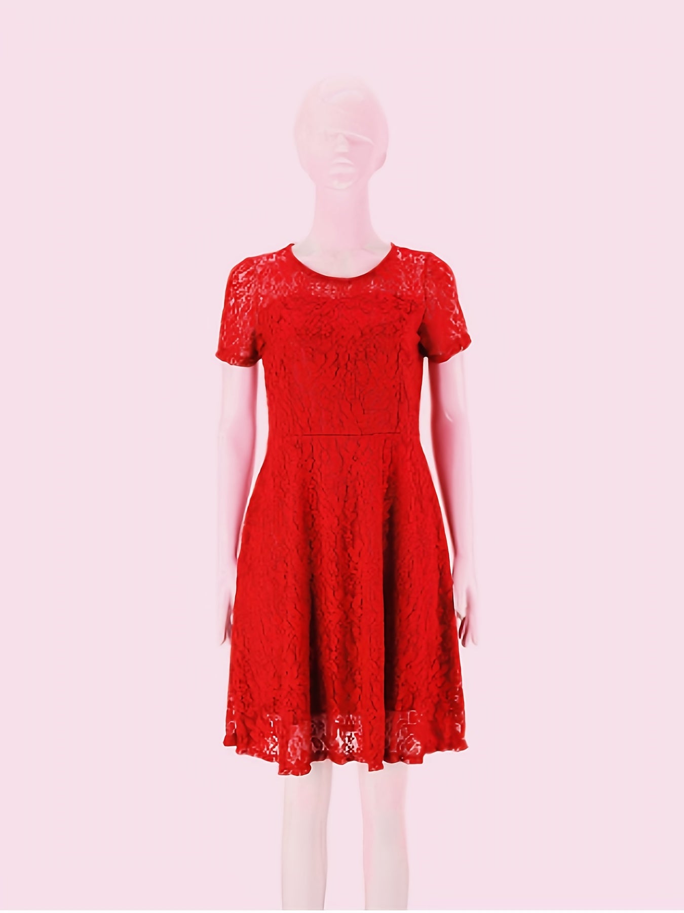 A-Line Dress with Floral Design - Short Sleeve Summer Dress Featuring a Crew Neck And Semi-Sheer Lace, Perfect for Beach Trips And Casual Chic Looks, Adorable Summer Dresses with a Soft Fabric.